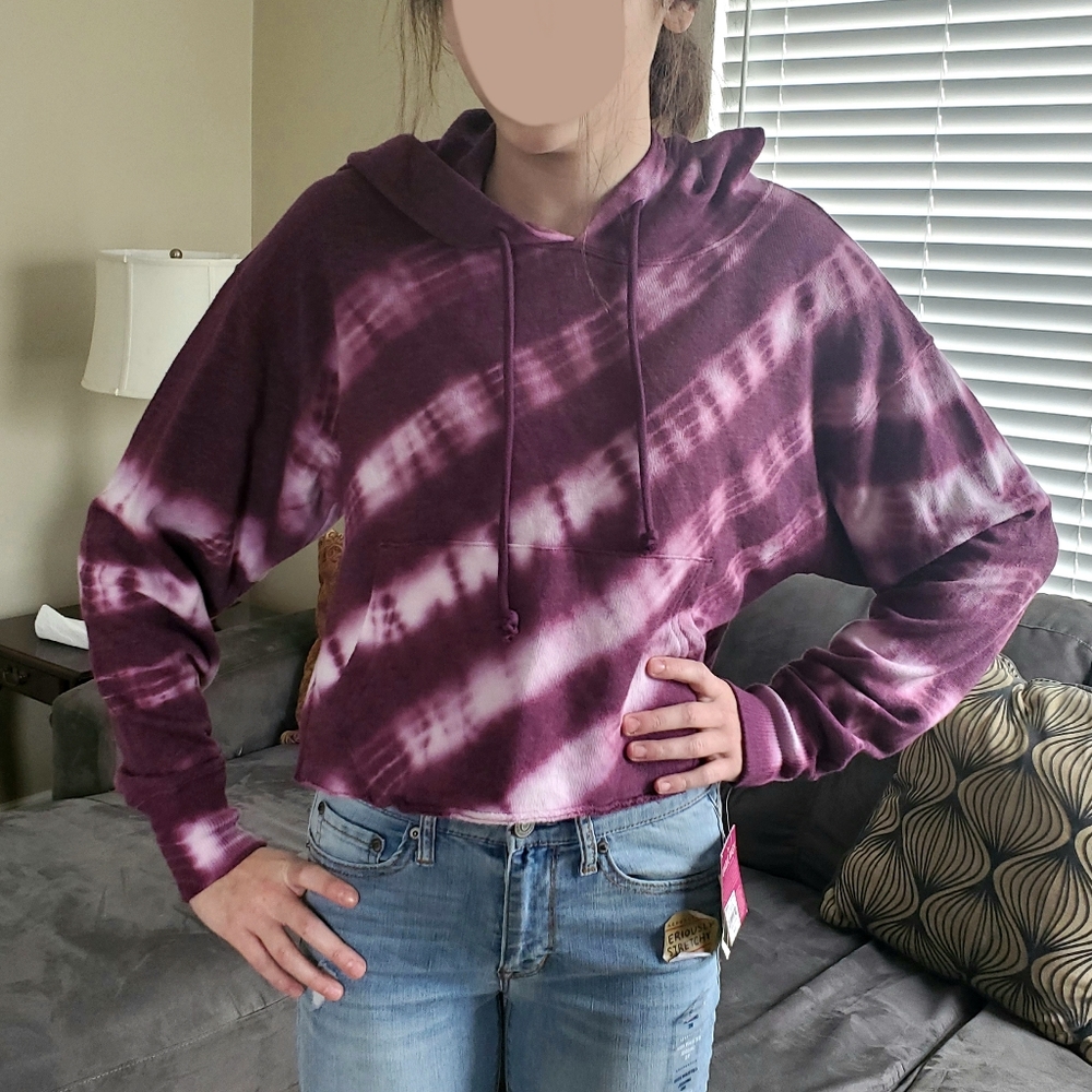 Womens cropped boxy purple tie-dye hoodie size S